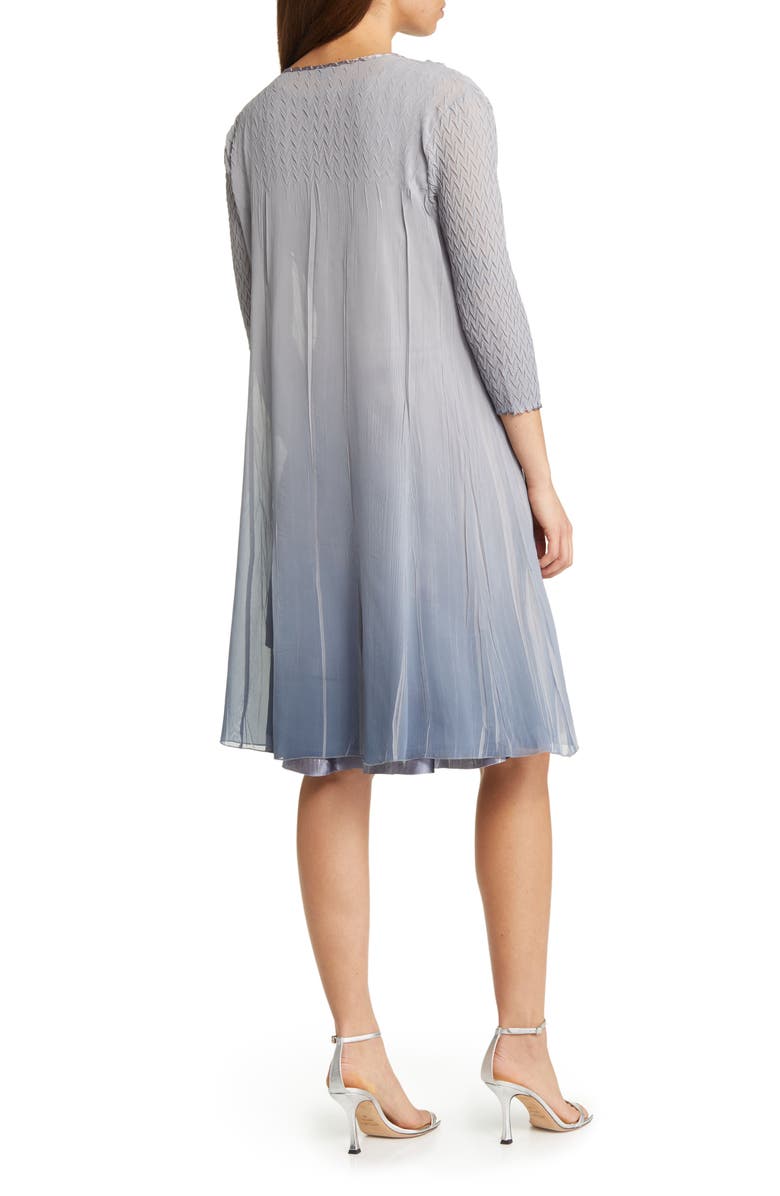 Komarov Charmeuse & Chiffon Cocktail Dress with Duster Jacket, Alternate, color, Silver Night Ombre