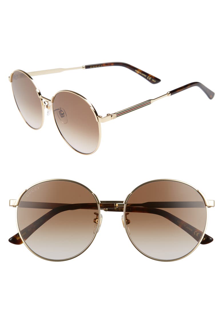 58mm Gradient Round Sunglasses, Main, color, GOLD/ BROWN