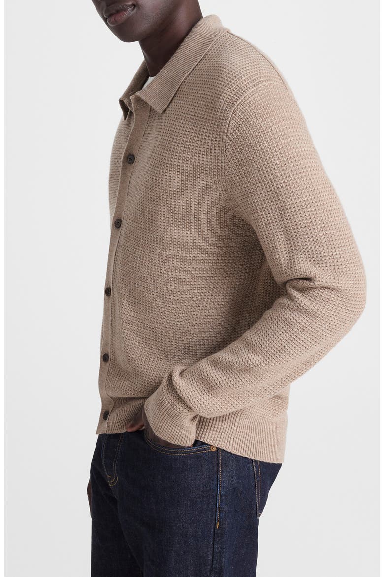 Merino Wool Collared Cardigan, Alternate, color, HEATHER BROWN