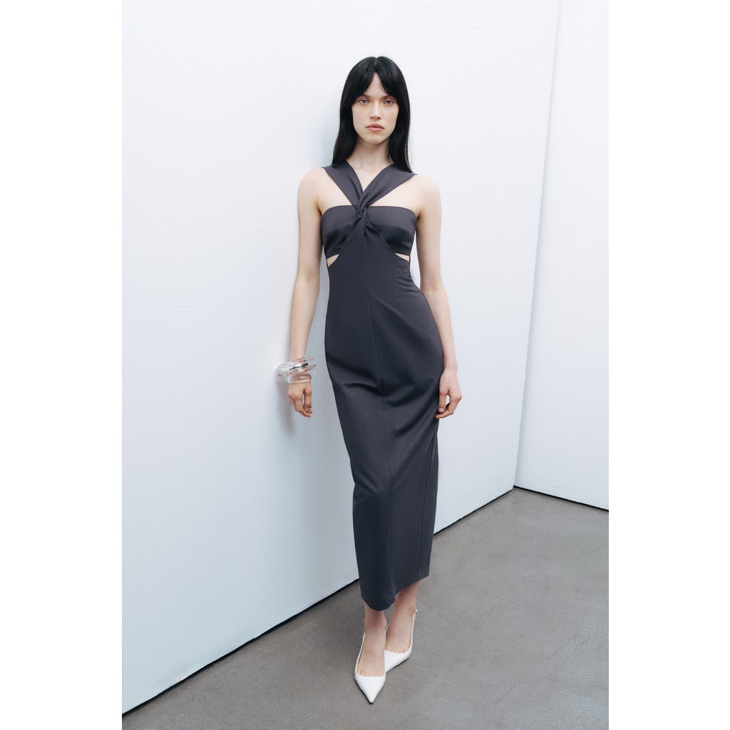 Shop Nocturne Cut-out Detailed Midi Dress In Anthracite