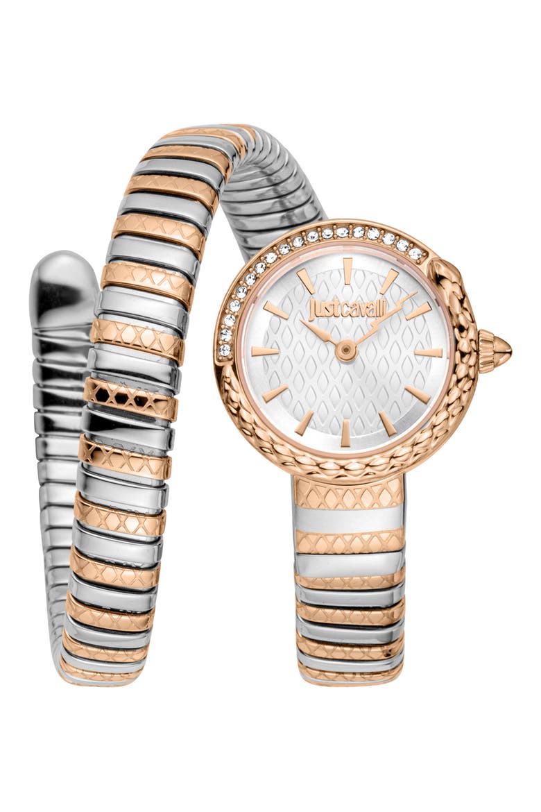 Cerchio Snake Wraparound Bracelet Watch, 22mm, Main, color, TWO TONE SILVER/ ROSE GOLD