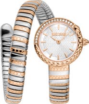 Just Cavalli Cerchio Snake Wraparound Bracelet Watch, 22mm