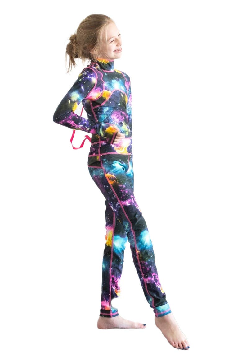 Girls' Full-Body One-Piece Swimsuit - UPF 50+, Alternate, color, Galaxy Nebula