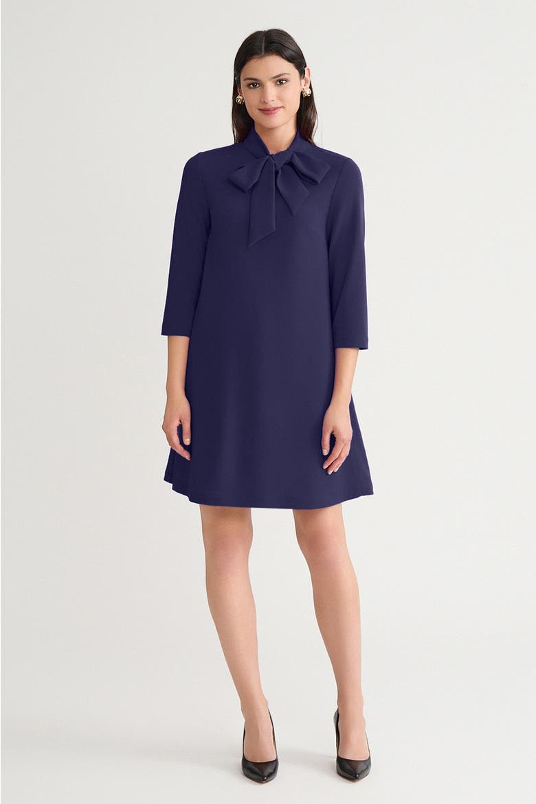 Stretch Deco Crepe Tie Neck Tent Dress, Main, color, Indigo