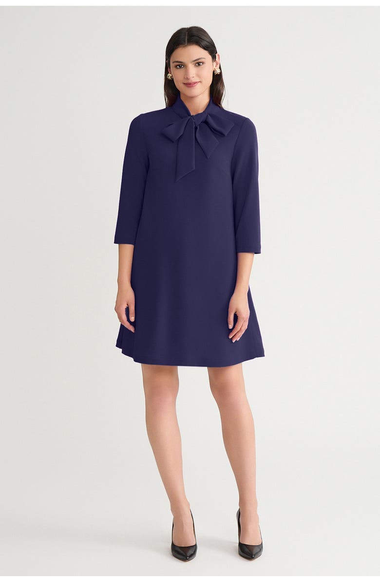 Ming Wang Stretch Deco Crepe Tie Neck Tent Dress, Main, color, Indigo
