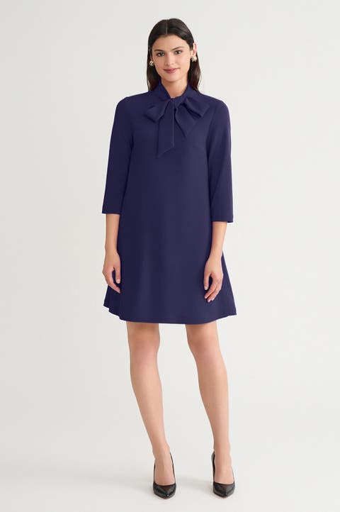 Stretch Deco Crepe Tie Neck Tent Dress