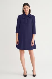 Ming Wang Stretch Deco Crepe Tie Neck Tent Dress