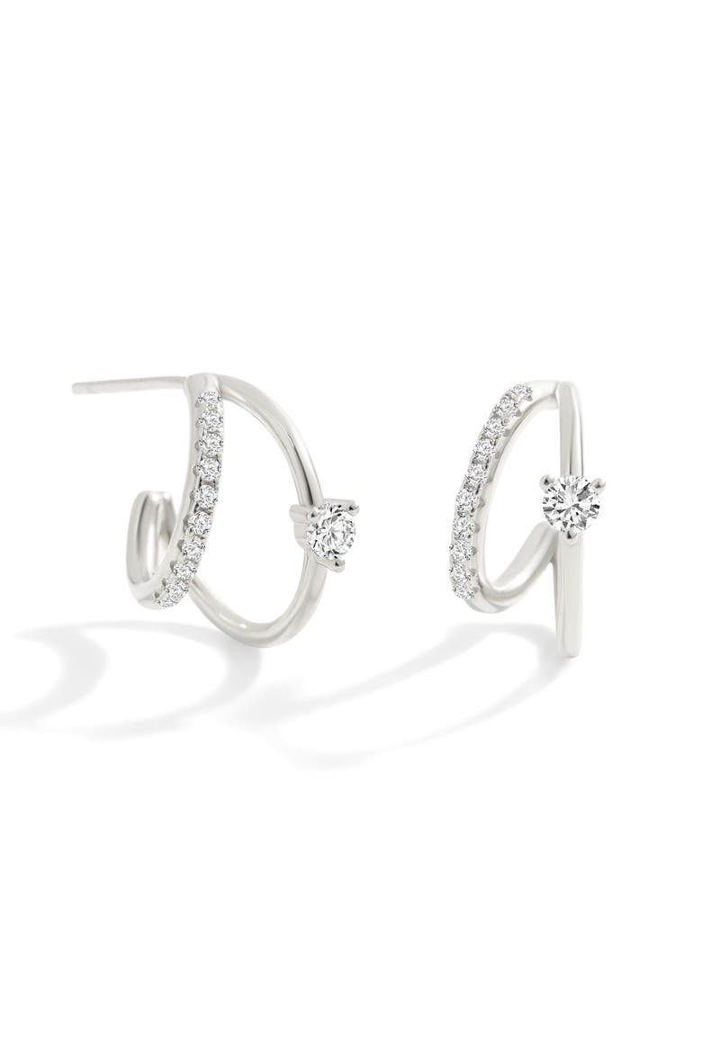 The Nova Double Hoop Earrings, Main, color, Sterling Silver / Zircon