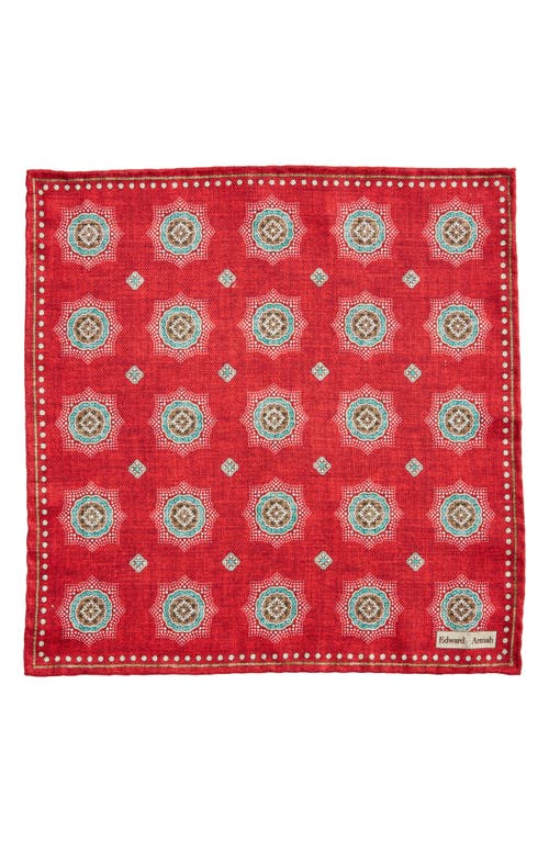 Edward Armah Medallion & Paisley Reversible Silk Pocket Square In Red