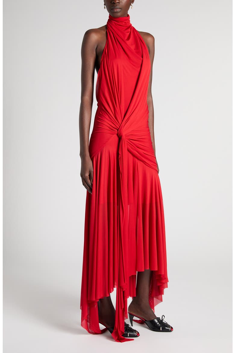 Draped Jersey Halter Neck Dress, Alternate, color, FLAME RED