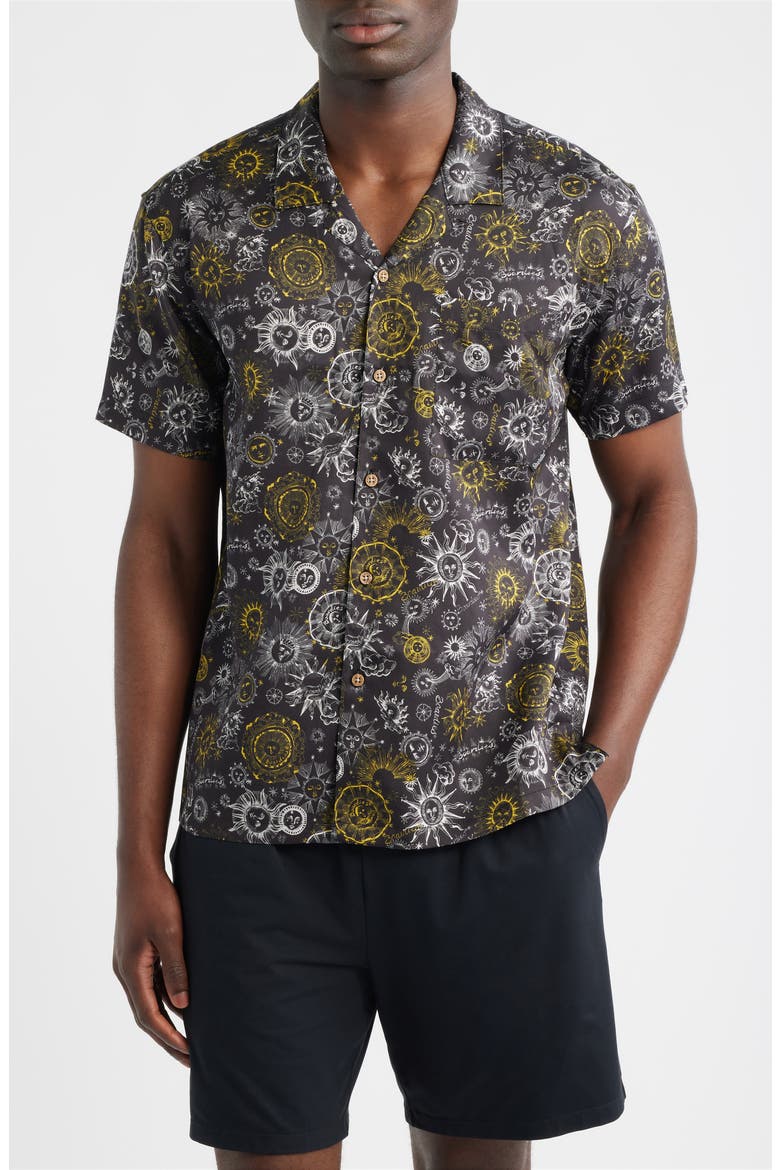 Sun Print Camp Shirt, Main, color, BLACK