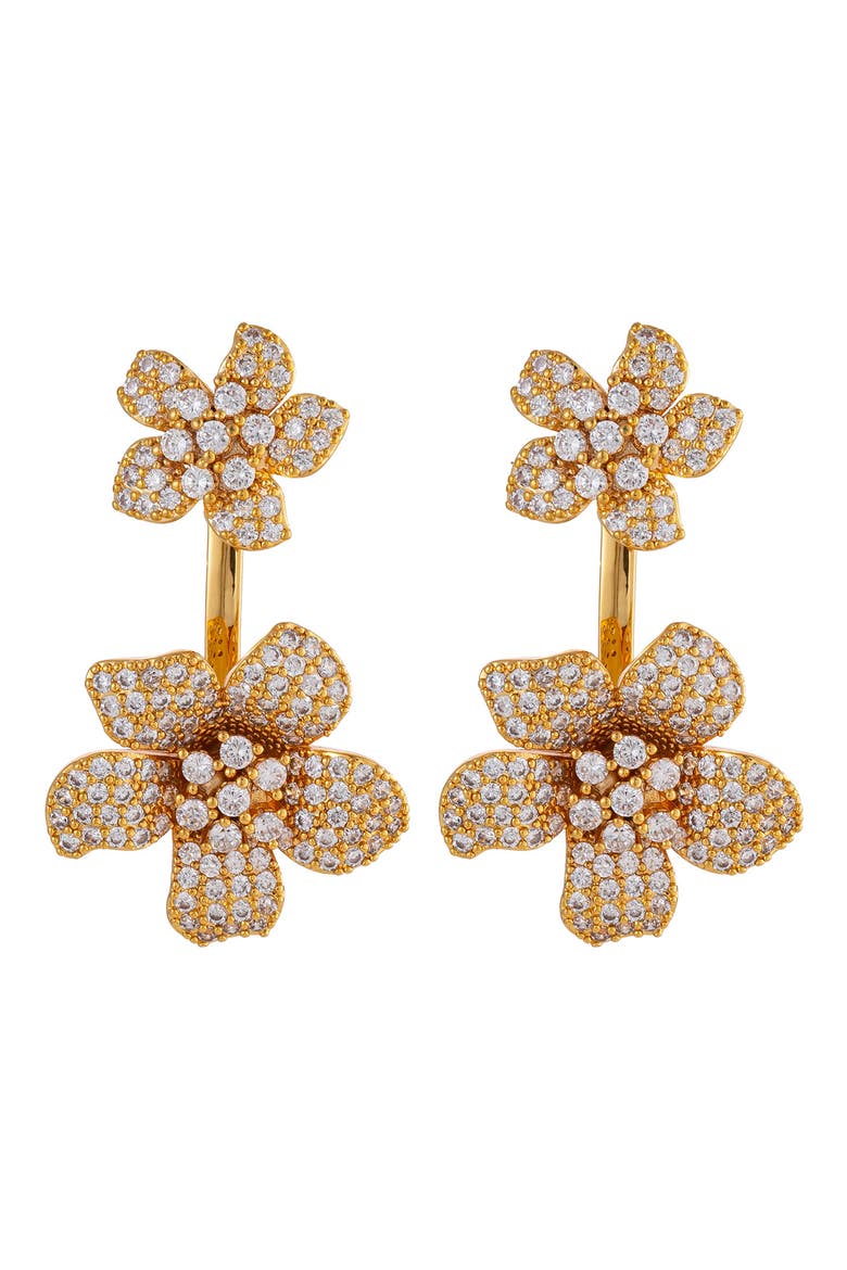 Cubic Zirconia Rose Drop Earrings, Main, color, GOLD