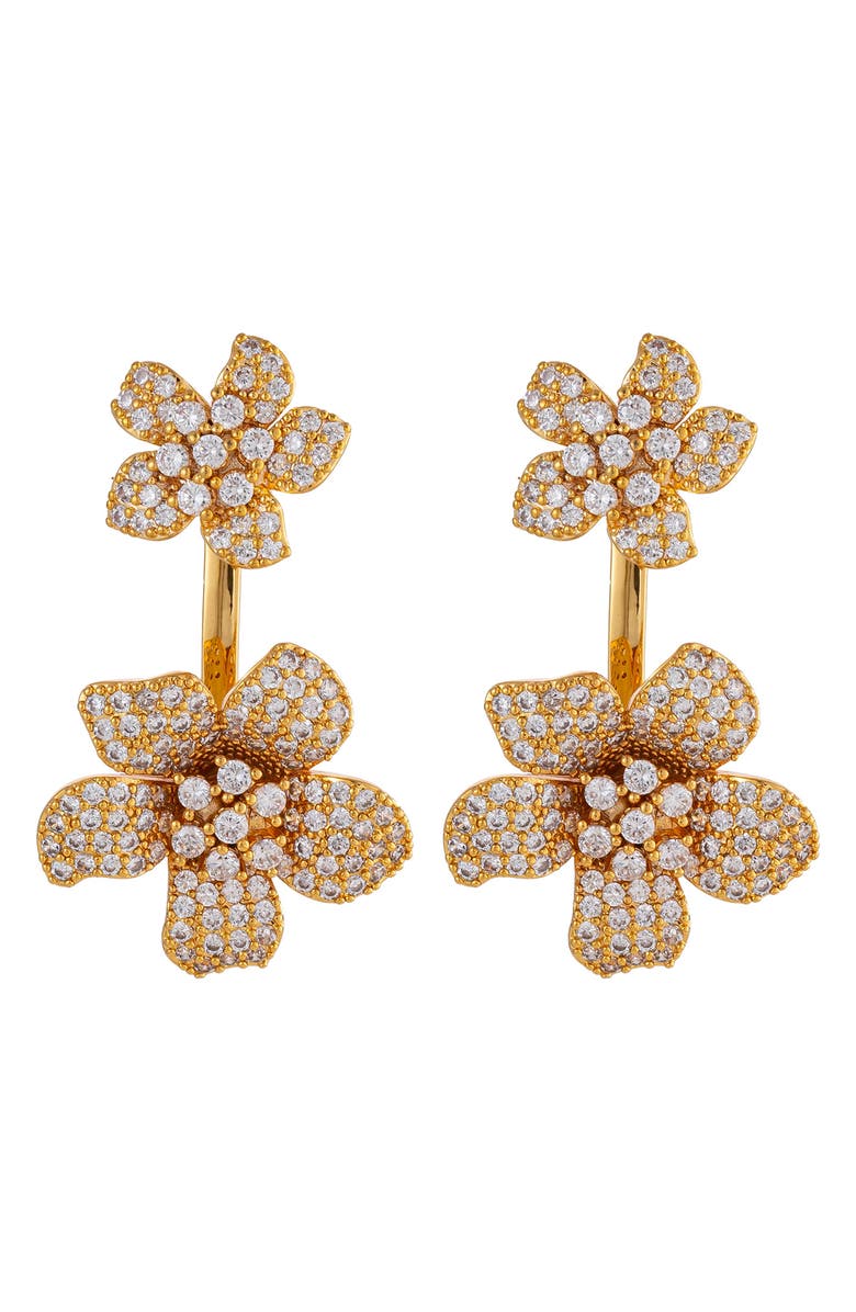 EYE CANDY LOS ANGELES Cubic Zirconia Rose Drop Earrings, Main, color, Gold