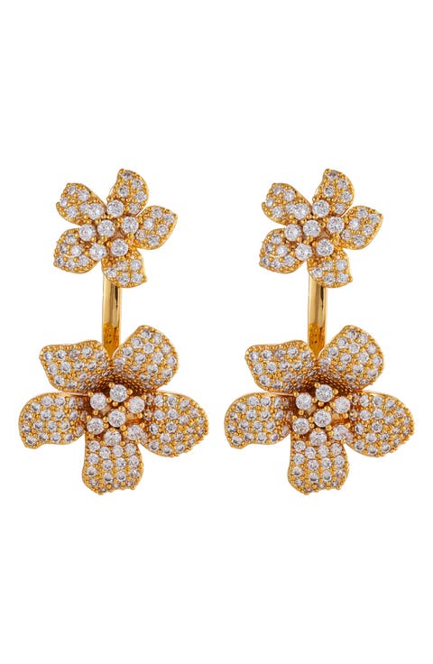 Cubic Zirconia Rose Drop Earrings