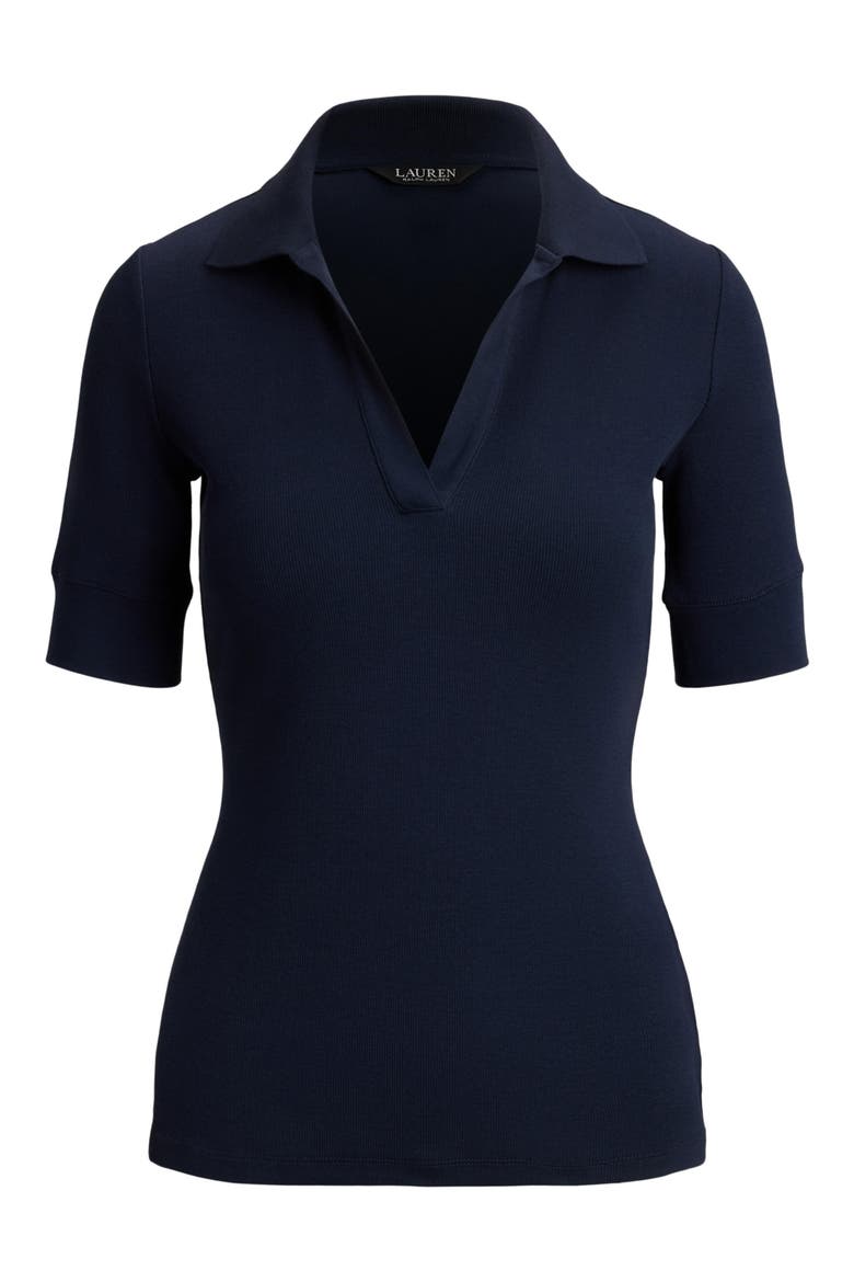 Adeena Stretch Cotton Blend Polo, Alternate, color, LAUREN NAVY BLUE