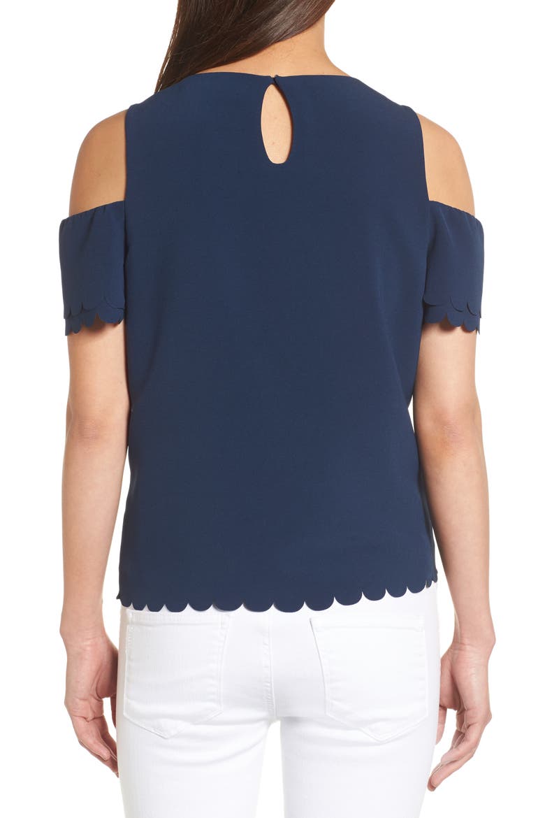 Mila Scallop Cold Shoulder Top, Alternate, color, NAVY