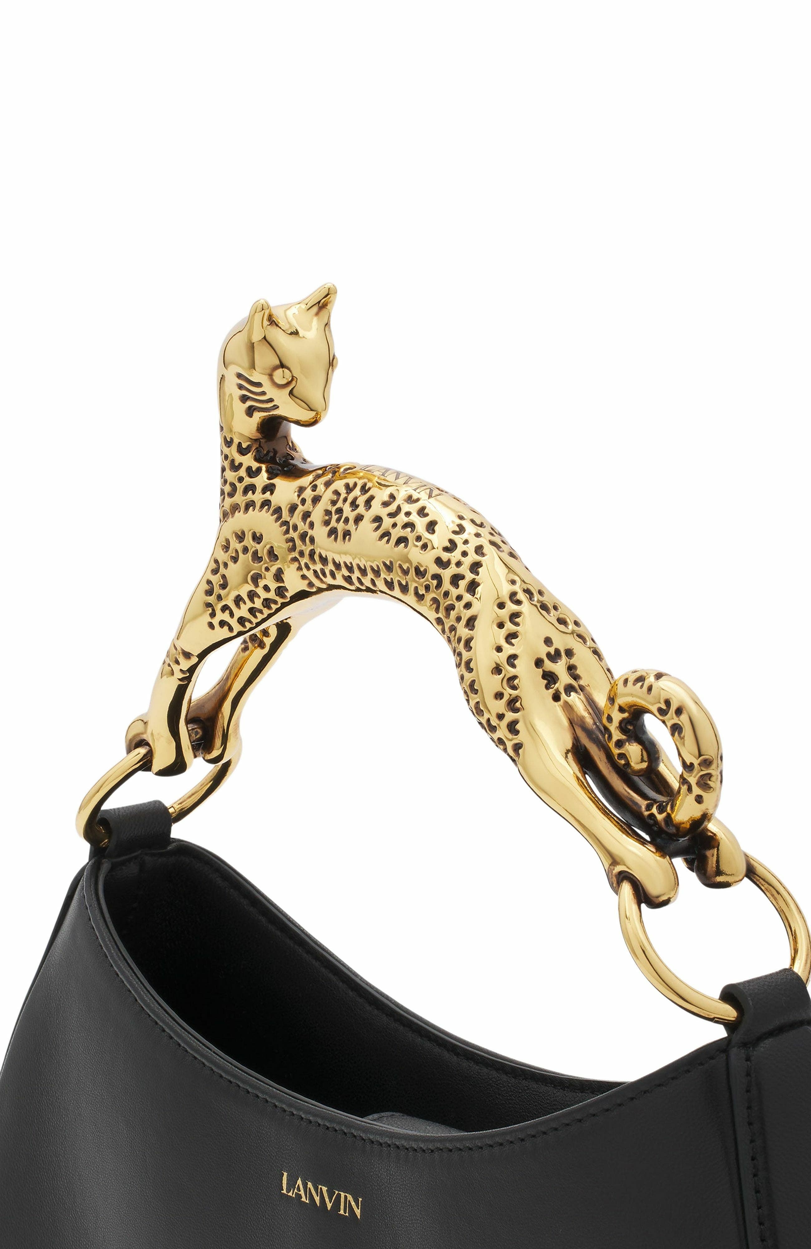 Lanvin Hobo Cat Leather Bag, Alternate, color, Black