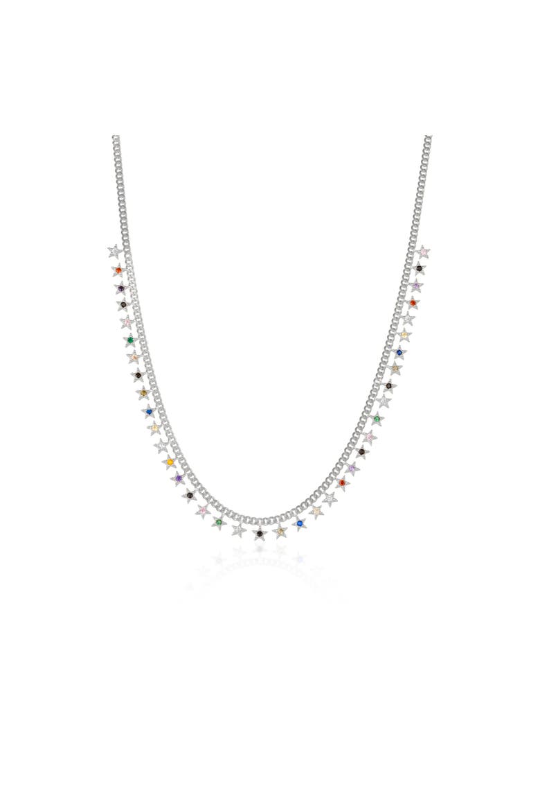 Rainbow Multiple Star Station Necklace Sterling Silver, Main, color, Silver
