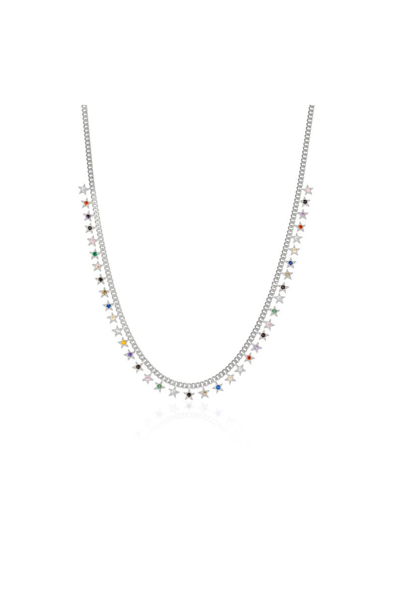 Spero London Rainbow Multiple Star Station Necklace Sterling Silver, Main, color, Silver