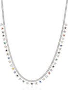 Spero London Rainbow Multiple Star Station Necklace Sterling Silver