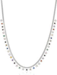 Spero London Rainbow Multiple Star Station Necklace Sterling Silver
