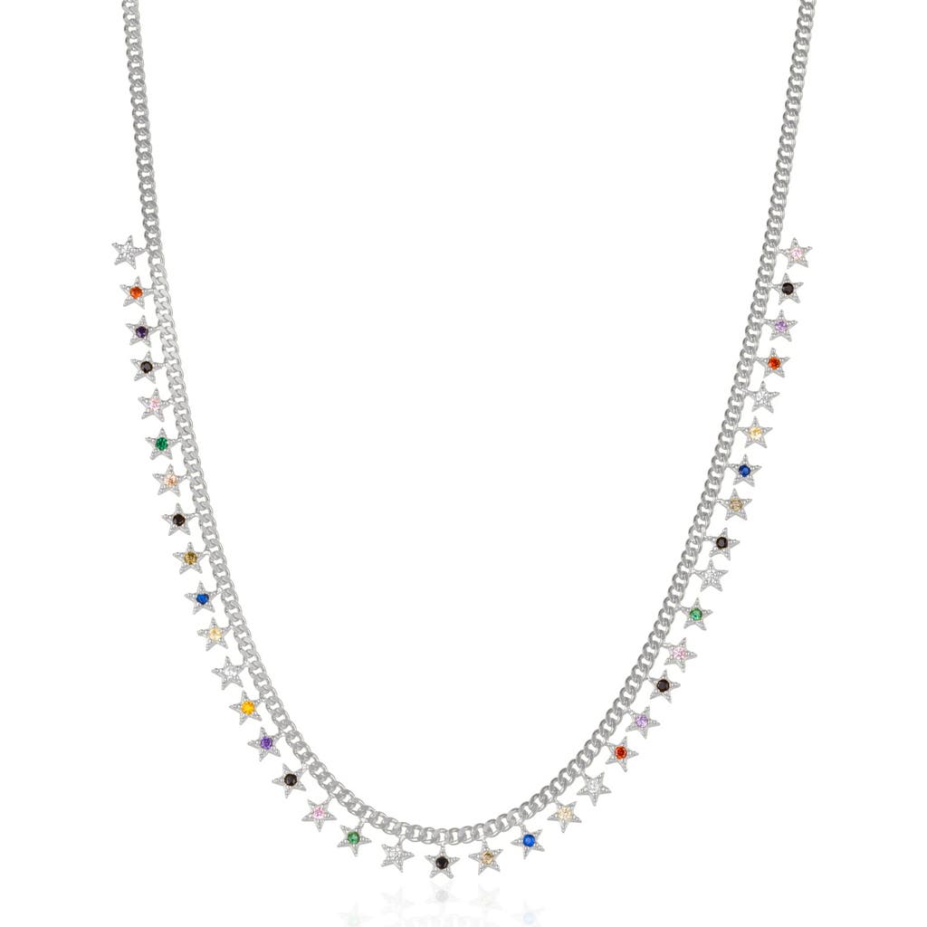 Spero London Rainbow Multiple Star Station Necklace Sterling Silver In Metallic