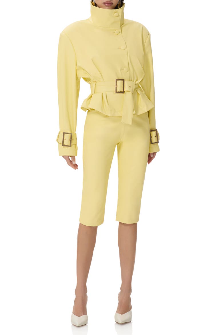 Scarlette Belted Faux Leather Jacket, Alternate, color, LEMON MERINGUE