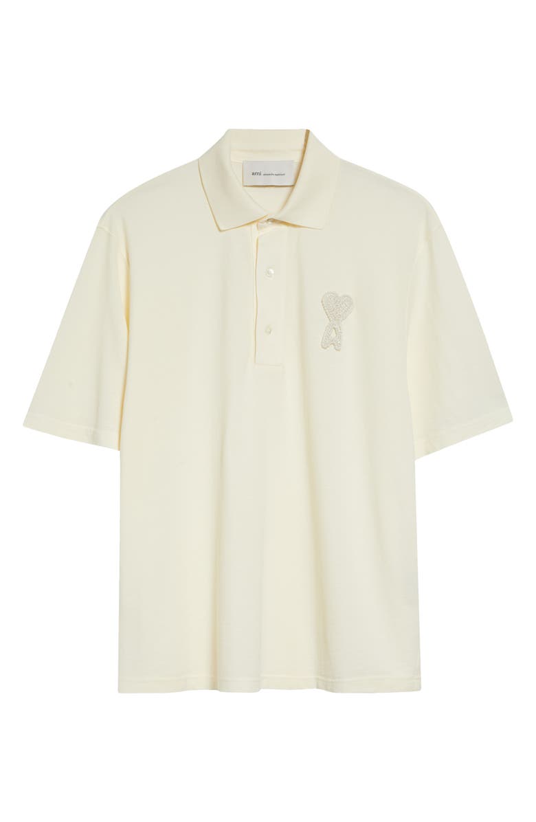 AMI PARIS Boxy Fit Cotton Piqué Polo, Alternate, color, Blanc Creme