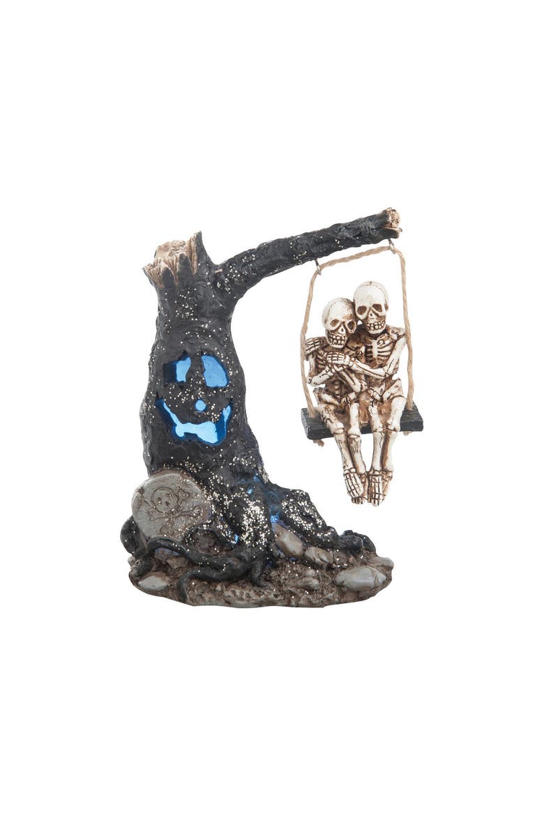 Glowing Eyes Halloween Tree & Skeleton Couple Swing Light-Up Led Figurine, Main, color, Brown