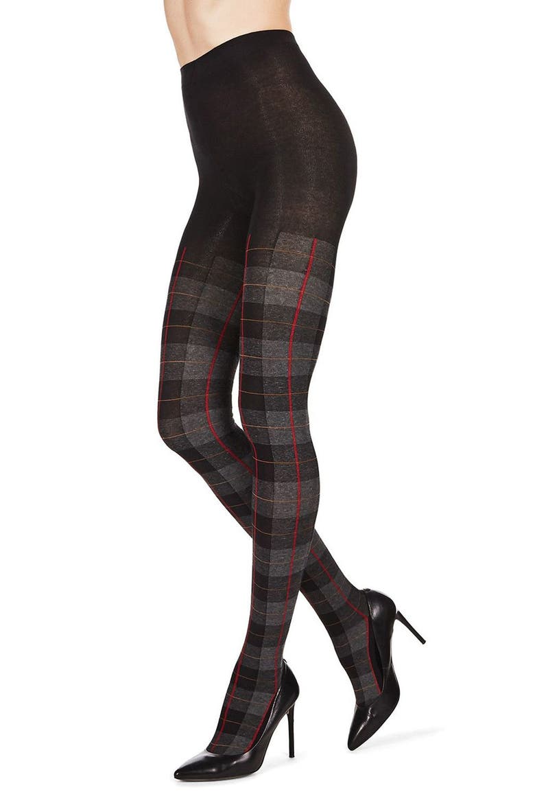 Glasgow Plaid Sweater Tights, Alternate, color, BLACK