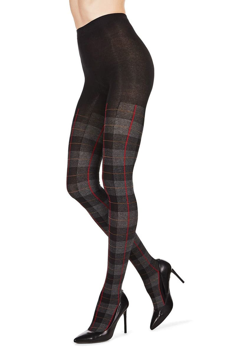 MeMoi Glasgow Plaid Sweater Tights, Alternate, color, Black