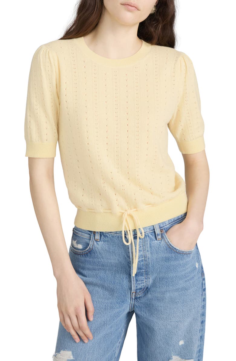 FRAME The Cashmere Charm Pointelle Sweater, Main, color, Canary
