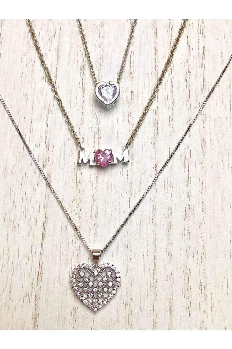Mom Necklace with Pink Cubic Zirconia, Alternate, color, Silver