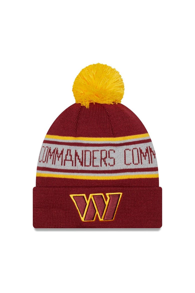 Men's New Era Burgundy Washington Commanders  Repeat Cuffed Knit Hat with Pom, Main, color, Burgundy