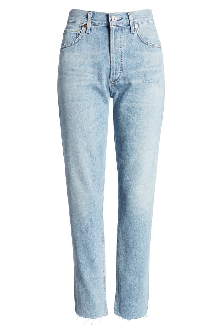 Liya High Waist Raw Hem Slim Jeans, Alternate, color, COASTAL