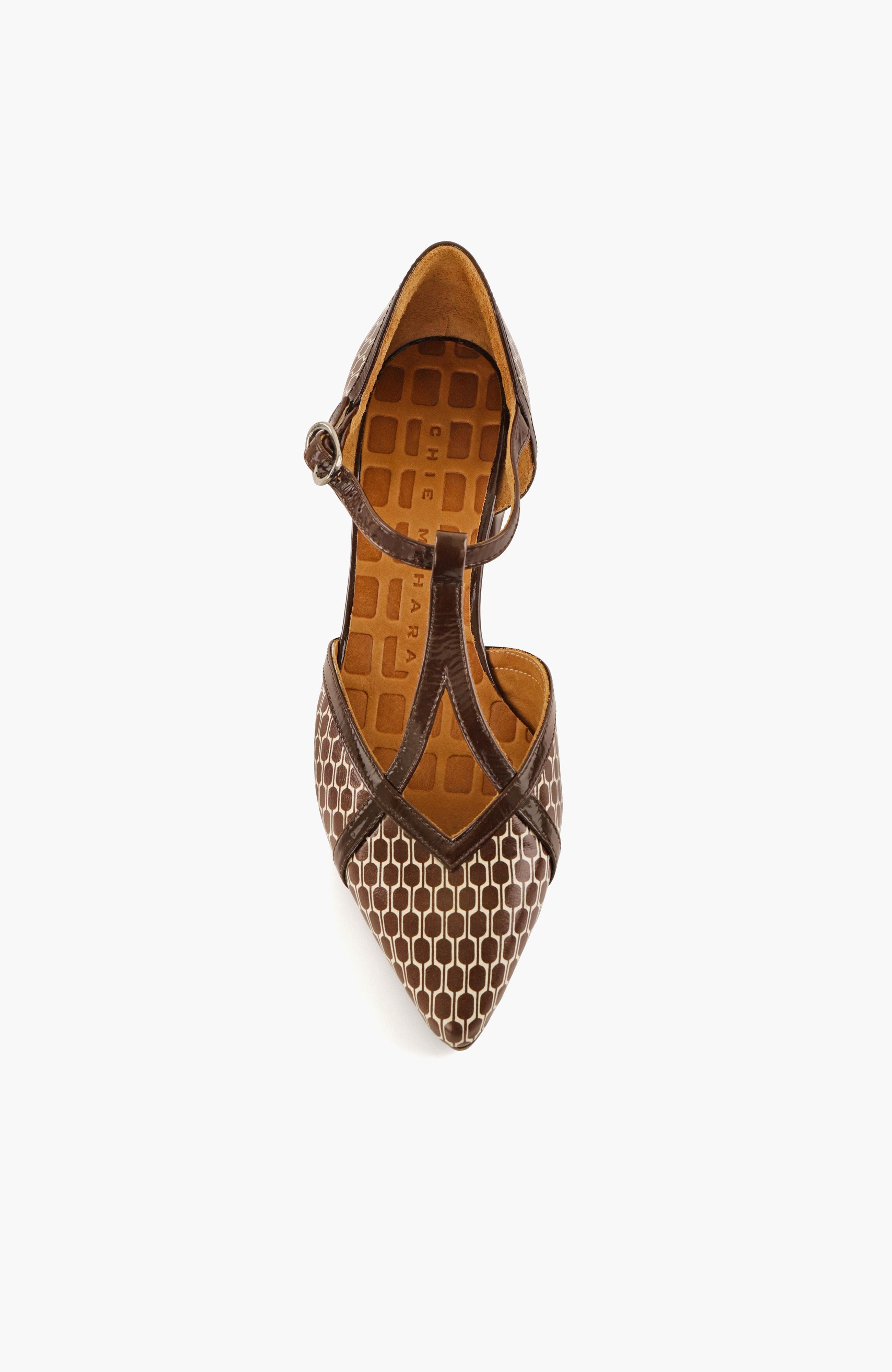 Geometric print patent leather Buckle Pump, Alternate, color, Chocolate brown