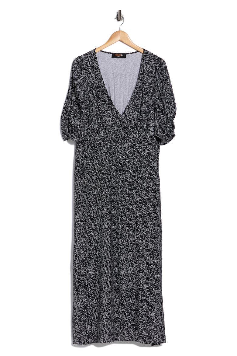 Dot Print Short Sleeve Maxi Dress, Alternate, color, BLACK