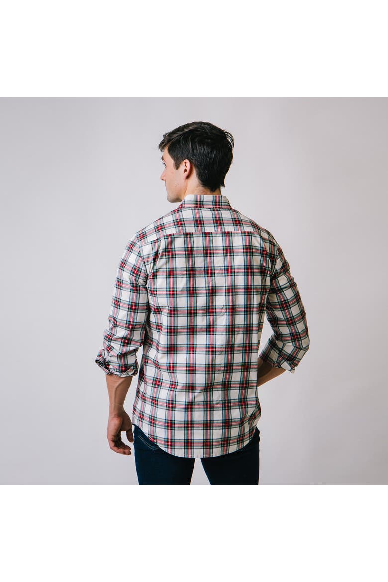 Men's Organic Stretch Poplin Shirt, Alternate, color, Ivory Holiday Tartan