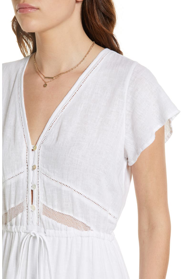 Kiki Tie Front Linen Blend Dress, Alternate, color, WHITE LACE DETAIL
