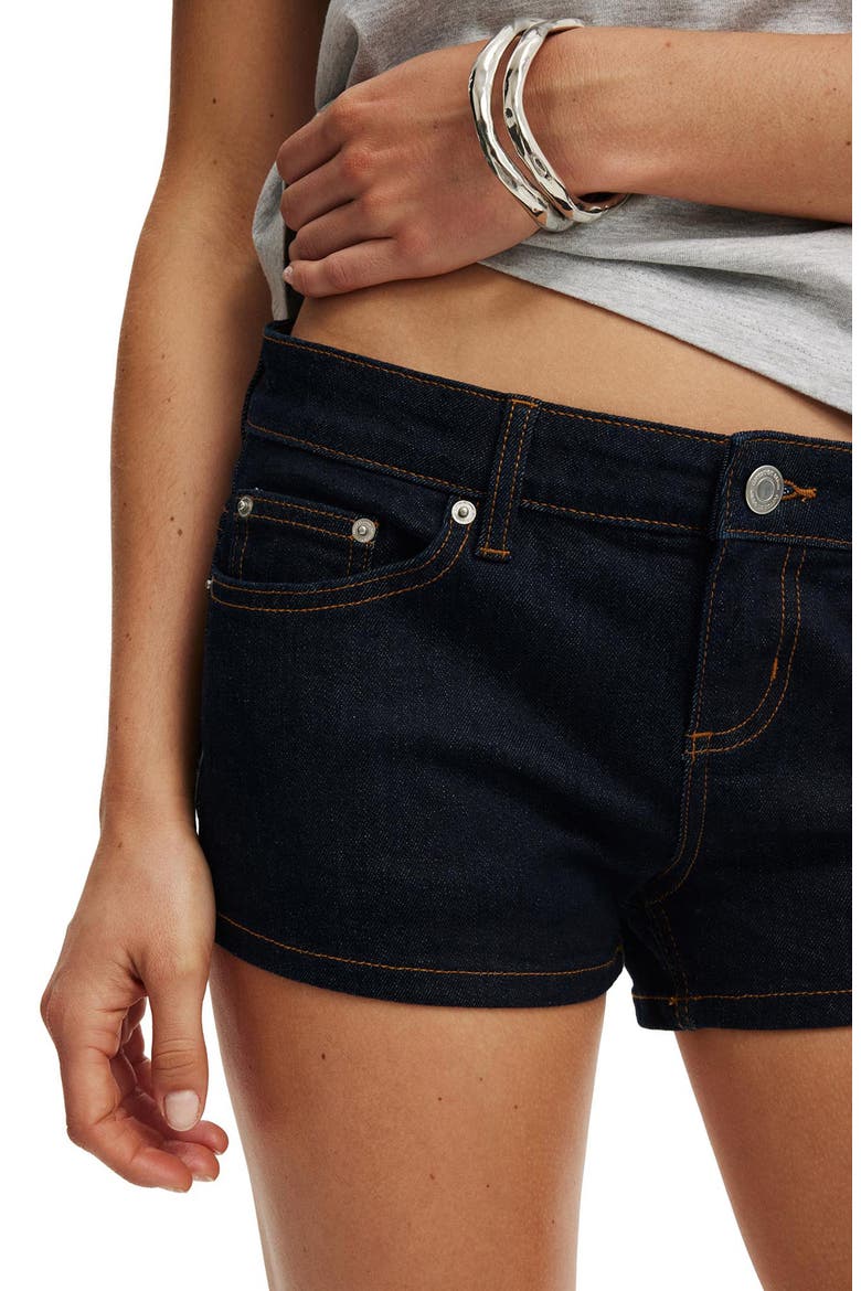 Micro Low Rise Denim Shorts, Alternate, color, ARIES BLUE
