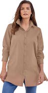 Roaman's Kate Long-Sleeve Crisp Cotton-Blend Button-Front Tunic