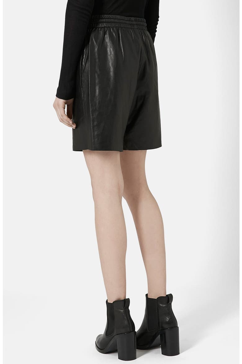 Topshop Lambskin Leather Shorts, Alternate, color, BLACK