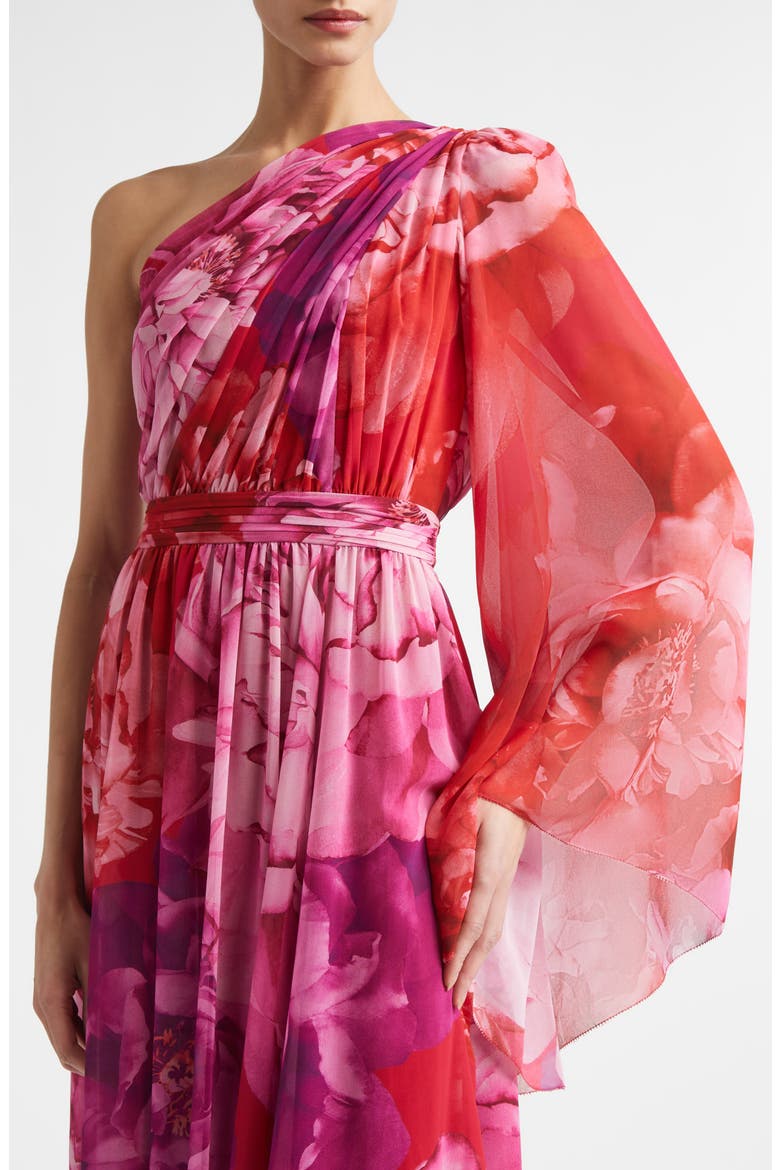 Le Jardin Print Georgette One-Shoulder Gown, Alternate, color, CHERRY PINK / PEONY MULTI