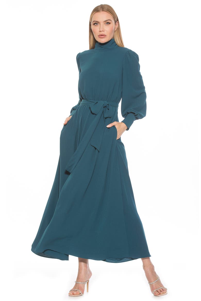 Saliah Mockneck Blouson Sleeve Dress, Alternate, color, TEAL