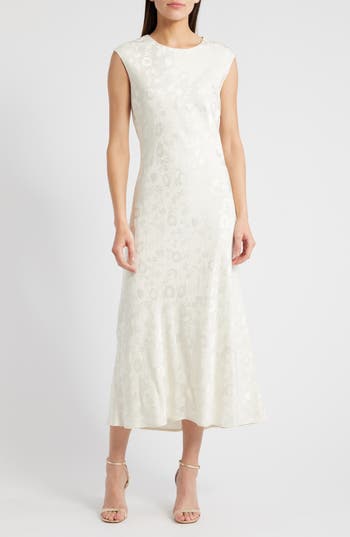 Wayf The Darla Floral Jacquard Cocktail Dress In Beige