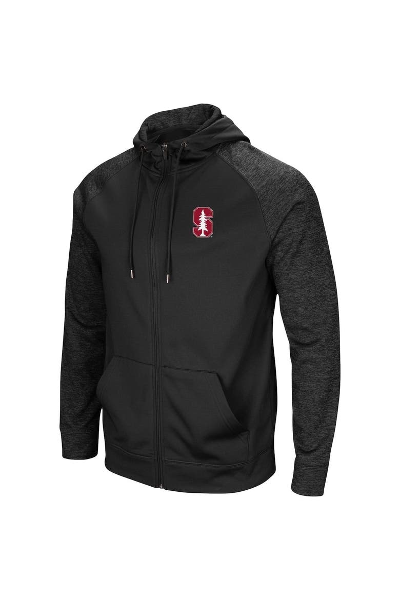Men's Colosseum Black Stanford Cardinal Blackout 3.0 Tonal Raglan Full-Zip Hoodie, Alternate, color, Black
