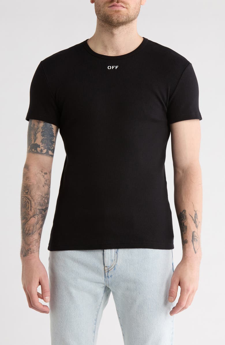 Off-White Off Stamp Rib Stretch Cotton T-Shirt, Main, color, Black And White