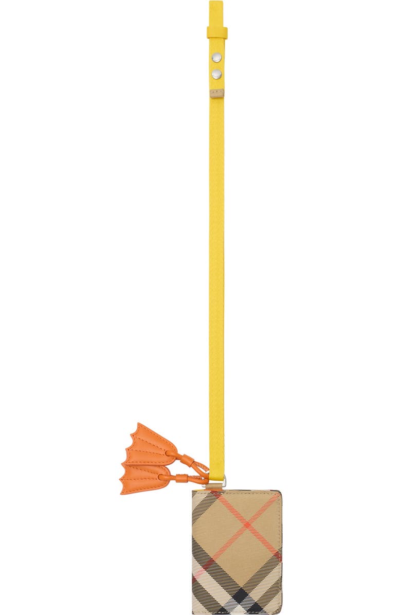 Burberry Duck Check Folding Card Case with Lanyard, Main, color, Sand Beige