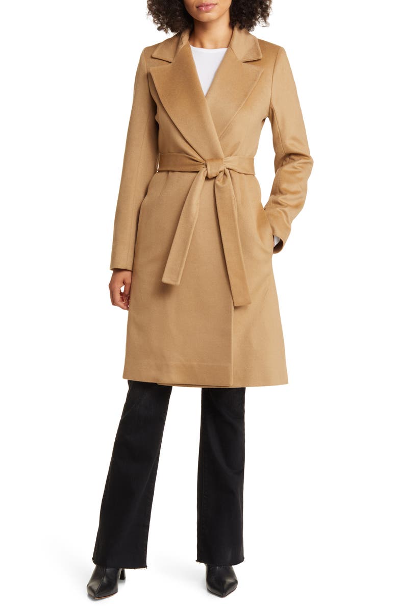 Fleurette Casey Belted Cashmere Wrap Coat, Main, color, Camel