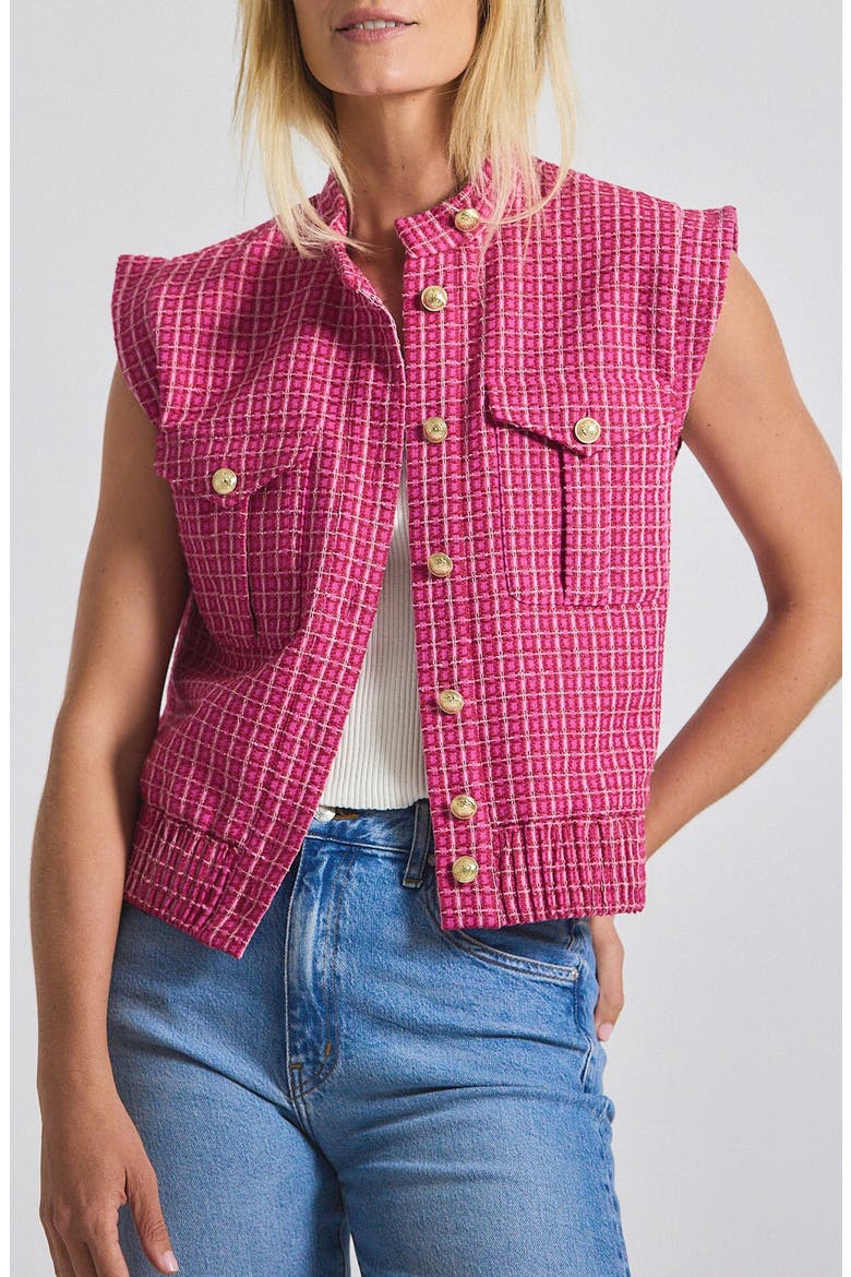 Namira Cotton Blend Tweed Vest, Main, color, RASPBERRY/ WHITE